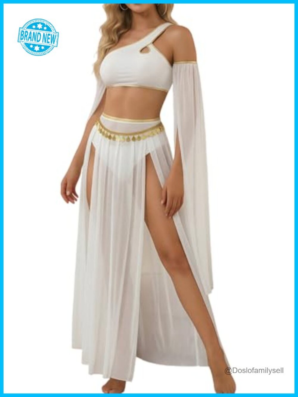 Women's Exotic Dance Costume Set Crop Top Maxi Slit Skirt 4 Piece
